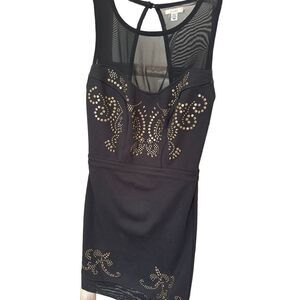 Women's Ecote Black lace, gold, studded sleeveless mini dress size XS
